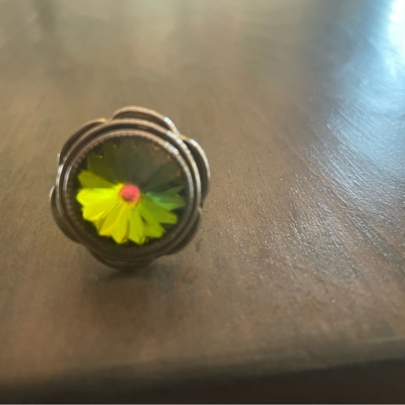 Vintage Whiting & Davis Mid-Century Watermelon Rainbow Glass Gold Ring Size 12 - Picture 5 of 12